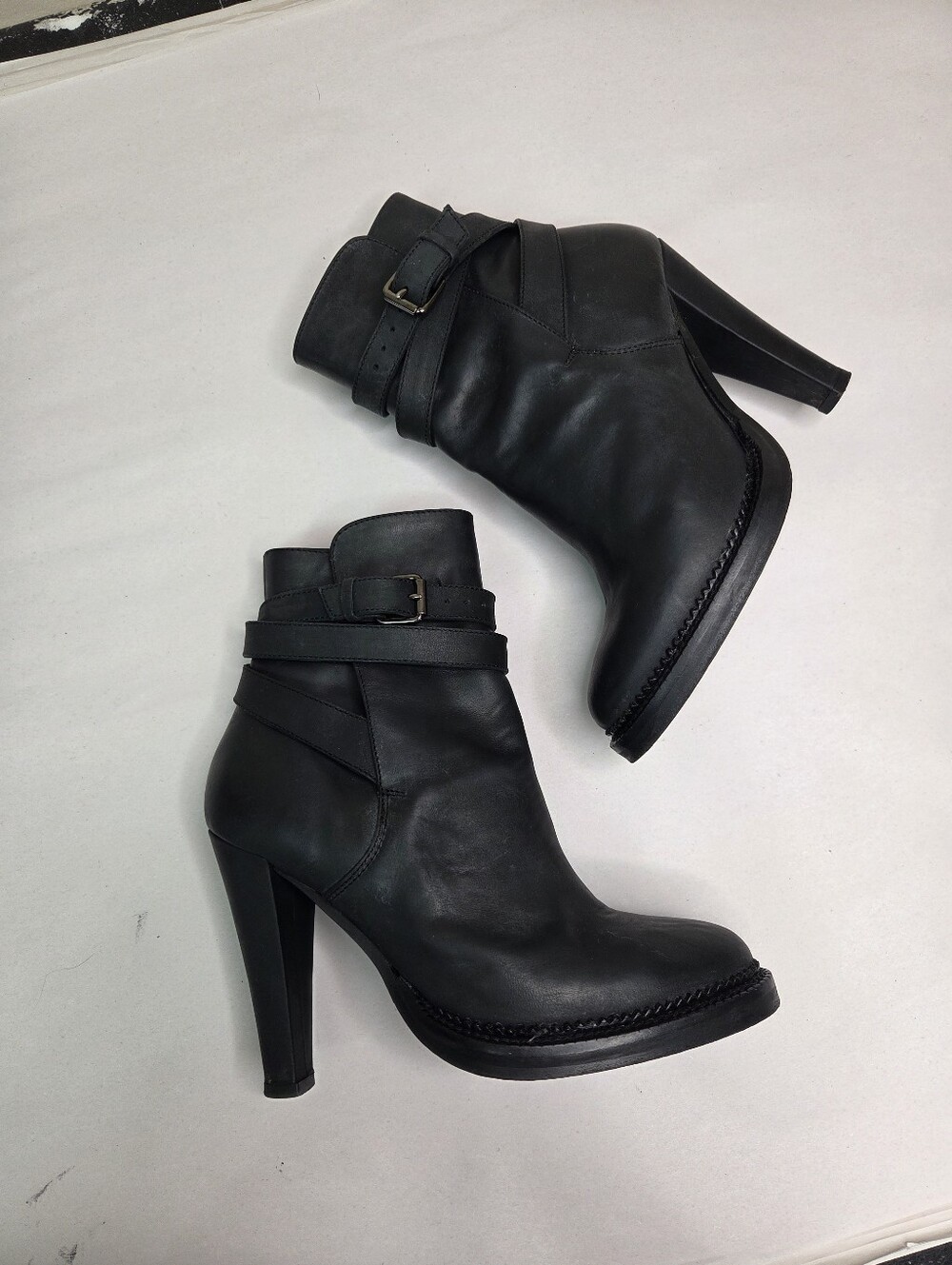 Damir Doma Black Leather Ankle Boots EU 36 US 6 High Heel Buckle Strap Italy